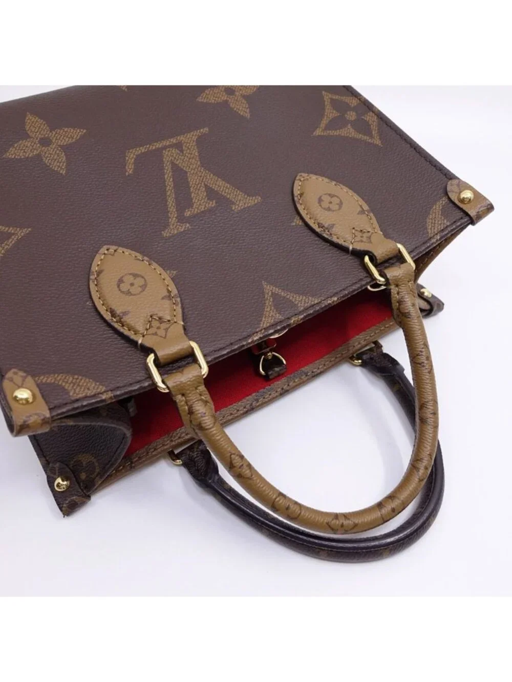 Louis Vuitton On The Go PM Handbag 2-Way Monogram Giant Reverse Gold